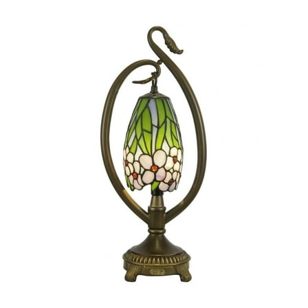Dale Tiffany 1-Light Metal & Art Glass Accent Lamp in Antique Bronze/Green
