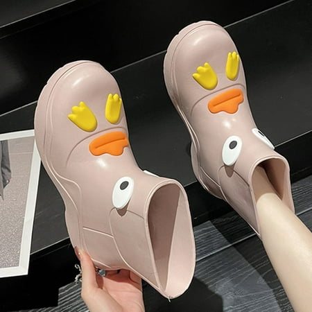 

CoCopeanut New Cute Duck Waterproof Women Rainboots Ultralight EVA Slip-on Thick Sole Ladies Rain Shoes Solid Girls Platform Ankle Boots