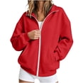 thumbnail image 6 of Zip Up Sweatshirt Women Casual Loose Fit Long Sleeve Jacket with Pockets Full Zip Front Lightweight Outerwear for Daily Wear, 6 of 8