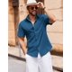 thumbnail image 2 of Camisa COOFANDY de manga corta con botones de lino azul mar para hombre, 2 of 6