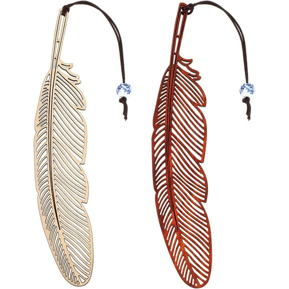 YooGuoGuo Wooden Feather Bookmark for Book Lovers, 2PCS Handmade Wood Book Mark Carving Feather Book Markers Reading Page Markers Vintage Bookmark Gift for Women Men Readers(A)