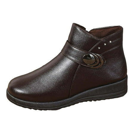 

Ediodpoh Ladies Thick Bottom Boots British Style Belt Buckle Heel Short Boots High Heel Ankle Boots Boots for Lady Brown 6.5