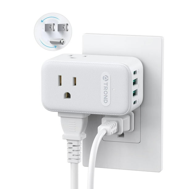 TROND Extensión con Enchufe Giratorio 360°, 3 Tomas AC, Cargador USB-C PD 20W, Adaptador de Pared US