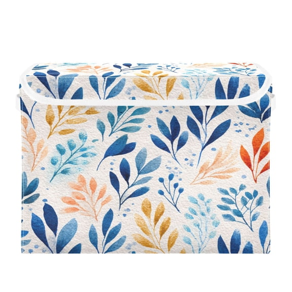Storage Box With Lid 16.5x12.6x11.8In Foldable Stacked Household Storage Box Beautiful Watercolor Leaves