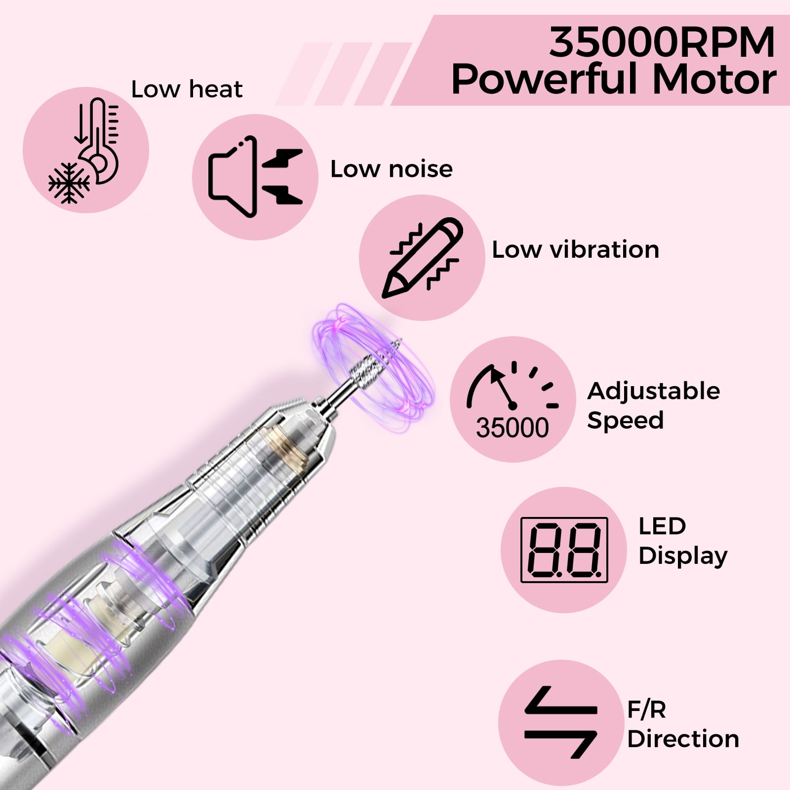 NAILGIRLS Electric Nail Drill 35000RPM with Foot Pedal, LCD Display for Acrylic Gel Manicure Pedicure