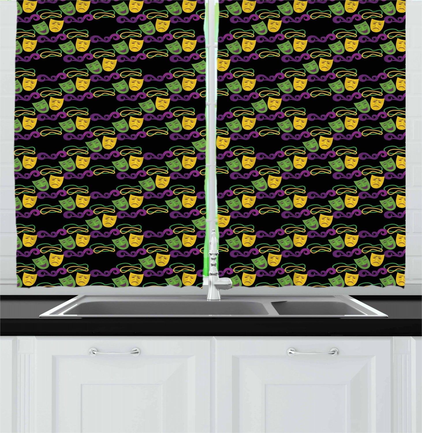 New Orleans Curtains 2 Panels Set, Masquerade Pattern with Happy and