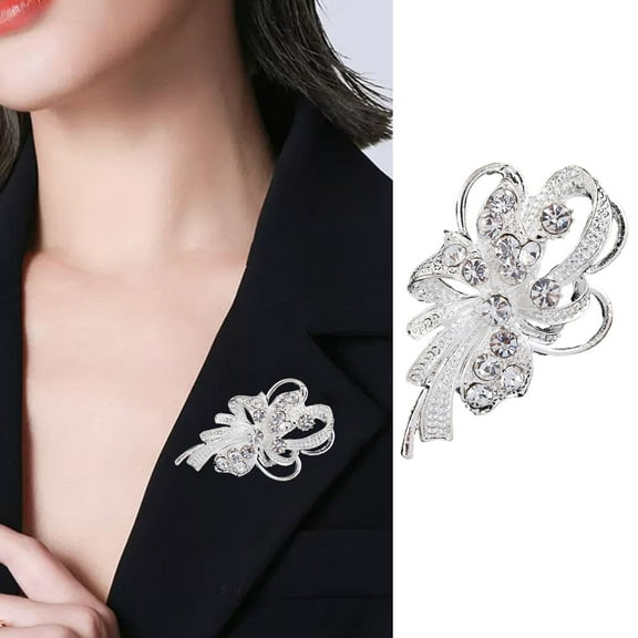 Eosunjian Lady Brooch Rhinestone Hollow Out Anti-slip Shouder Bag Suit Coat Collar Hat Scarf Sweater Pin Party Prom Bride Wedding Garment Jewelry Silver