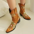 thumbnail image 4 of UngA Womens Mid Calf Boots Cowboy Boots for Women Mid Calf Cowgirl Boots with Embroidery Round Toe Western Low Heel Shoes Yellow,9.5, 4 of 7