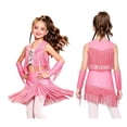 thumbnail image 7 of Aiihoo Kids Girls Tassel Jazz Dance Outfits Fringe Sequin Tops Skirt with Built-in Shorts And Oversleeves Western Cowgirl Wear Pink 6, 7 of 7