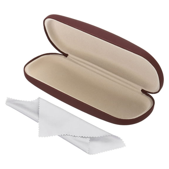 Glasses Case, PU Leather Hard Shell Portable Protective Concise Unisex Eyeglass Holder Protector with Cloth Brown