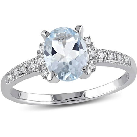 Aquamarine Jewelry - 1 Carat T.G.W. Aquamarine and Diamond-Accent Sterling Silver Fashion Ring