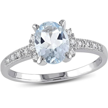 Tangelo 1 Carat T.G.W. Aquamarine and Diamond-Accent Sterling Silver Fashion Ring
