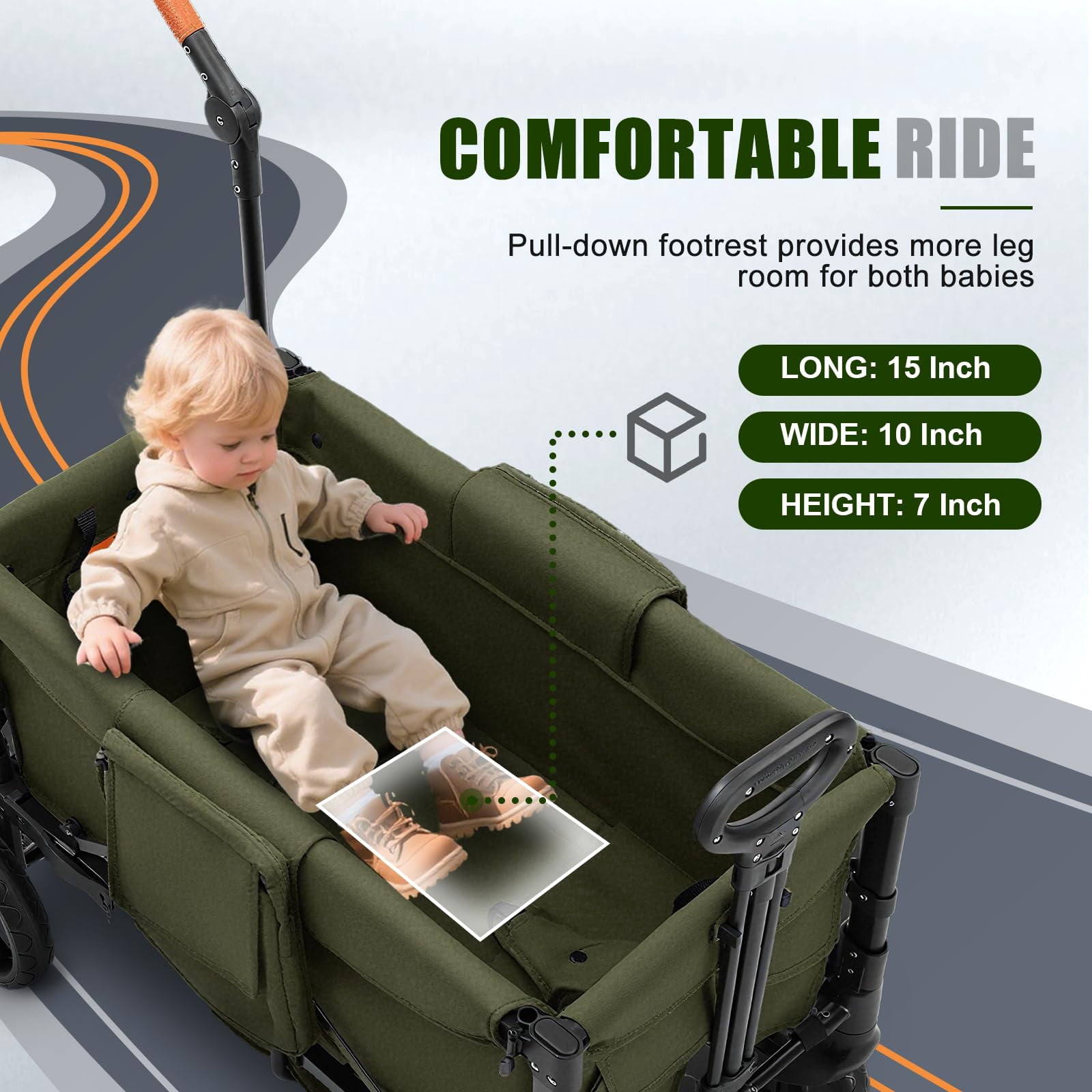 Wagon Stroller for 2 Kids, 3 in 1 Push and Pull Foldable Wagon with Footwell, All-Terrian Wheels, Includes Adjustable Canopy, Ample Organizer, 5 Point Harness (Black)