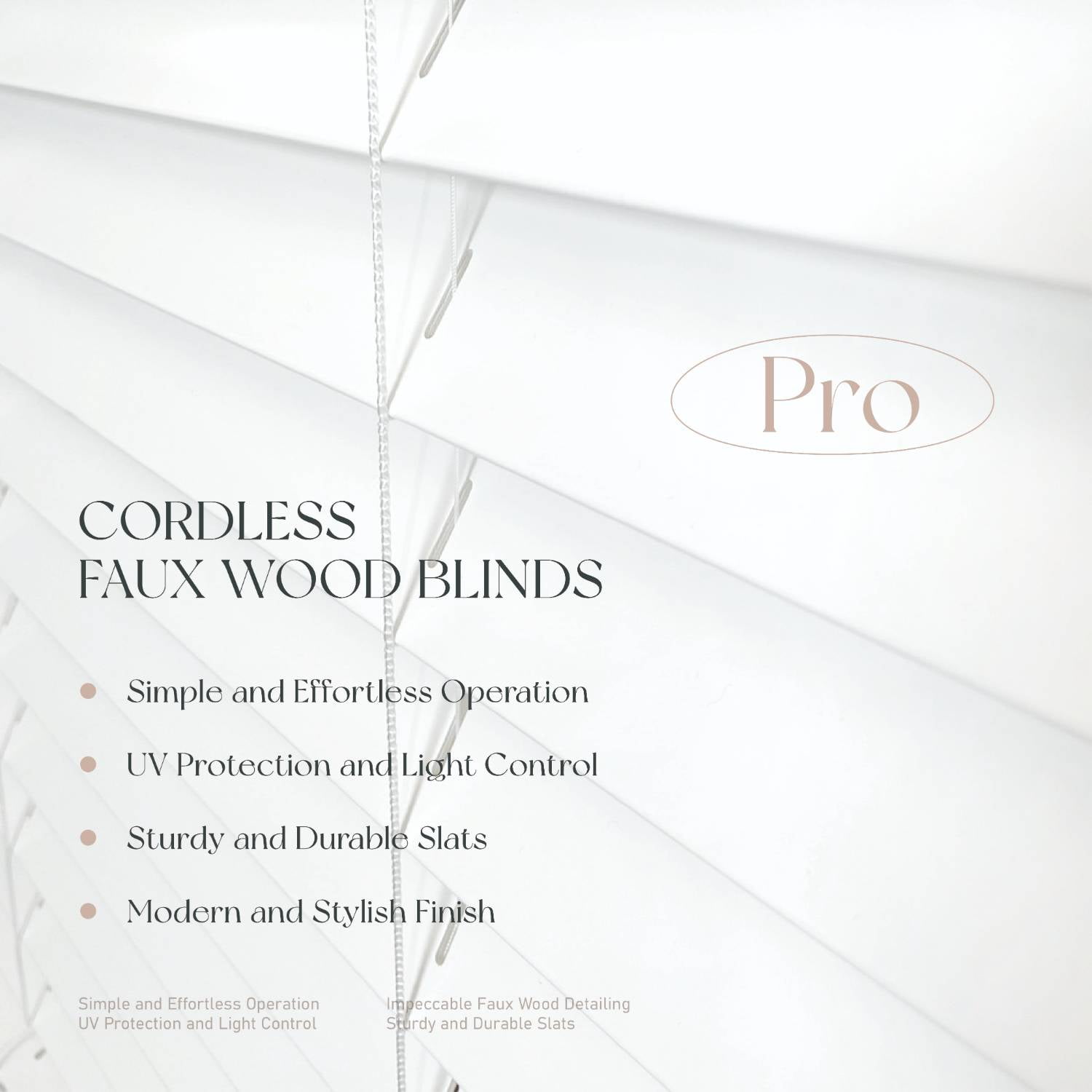 Regal Estate Cordless 2" Smooth Faux Wood Blinds, Room Darkening Privacy Window Blinds, White, 47"W x 48"H