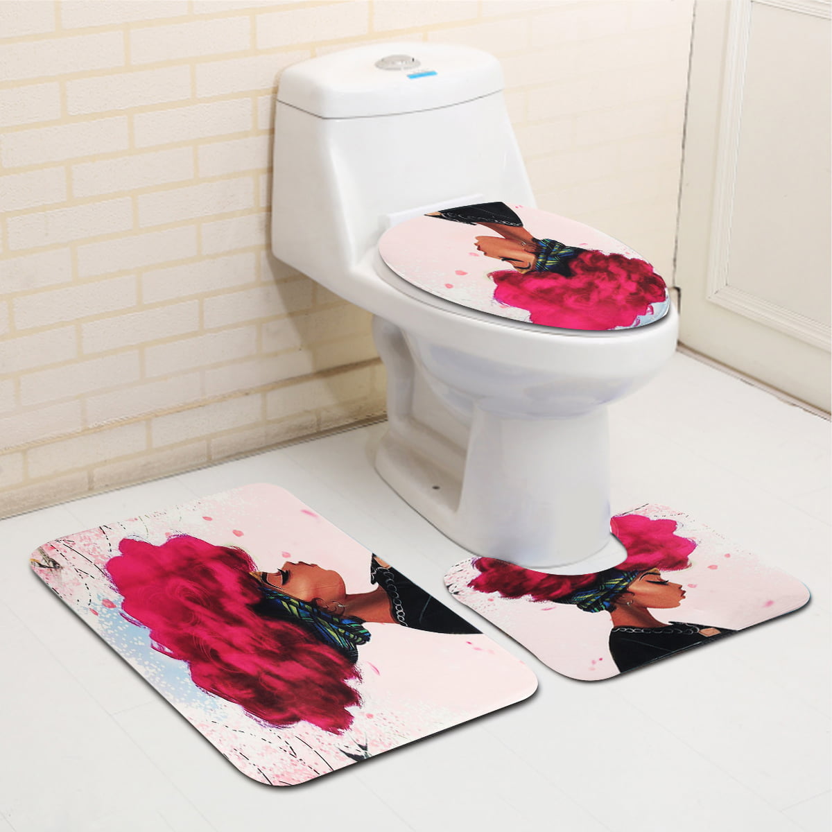 3pcs Bathroom Carpet Shark Bird Pedestal Rug Household Non-slip Mat Toilet Cover 