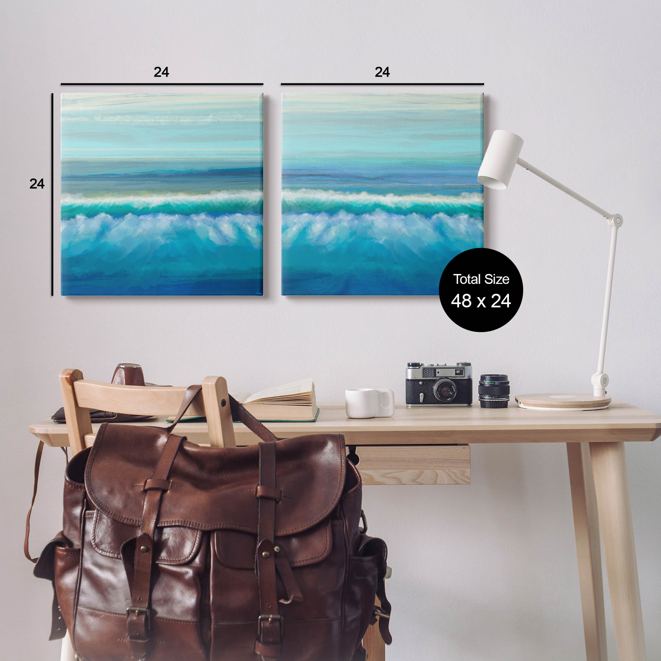 Calming Sea Waves Ocean Foam Coastal Painting Gallery Wrapped Canvas Print Wall Art, Set of 2