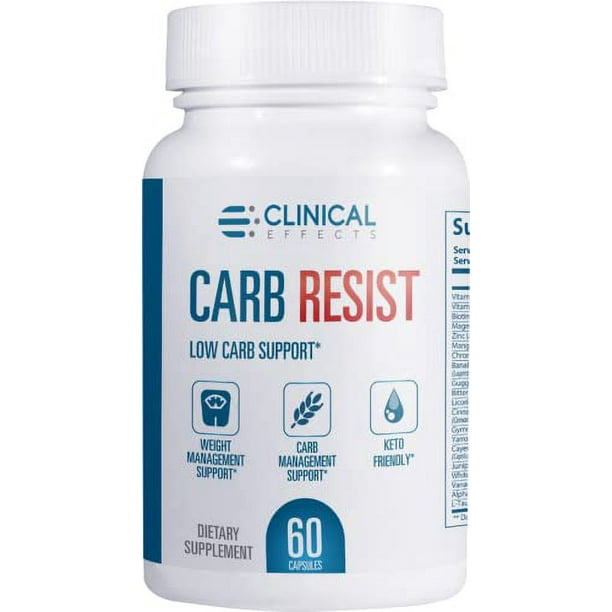 Clinical Effects Carb Resist - Bloqueador de carbohidratos con vitamina C - 60 cápsulas - Ideal para estilo de vida cetogénico o bajo en carbohidratos - Apoya la salud del corazón y el control del pes