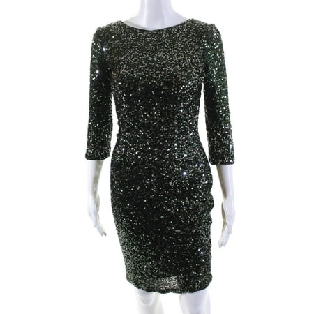 

Pre-owned|Badgley Mischka Womens Emerald Sequin Sheath Size 4 13303714