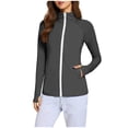 thumbnail image 2 of Maqroz Women's Lightweight Jacket Plus Size Sun Protection High Neck Long Sleeve Full Zip Workout Jacket with Pockets UPF 50+ UV Rash Guard Hiking Shirts Outdoor Gray S, 2 of 7