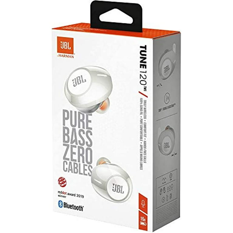 JBL Tune 120 Wireless Earbud Headphones with JBL Charging Case and Hardshell Case Bundle White Tune 120
