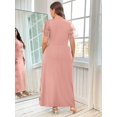 thumbnail image 2 of Pink Plus Size Womens Elegant Floral Embellished Twist Front Dress With Sheer Short Sleeves And Round Neck, 2 of 7