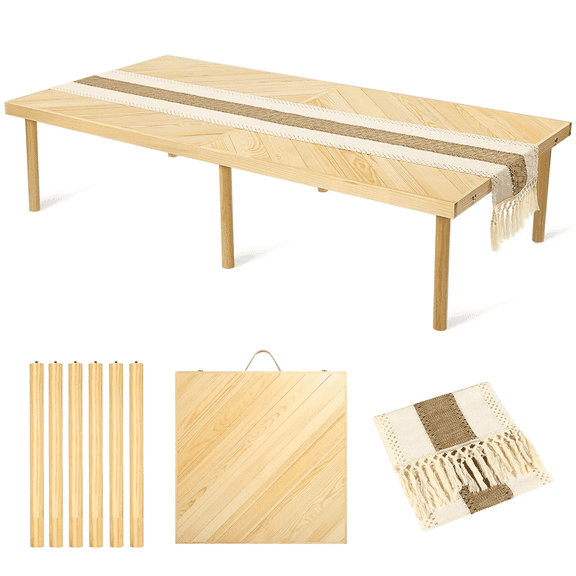 Vacmaster 60x30in Boho Wooden Foldable Picnic Table, Portable Outdoor Low Table for Sitting On The Floor with Legs,for 6-8 People,Ideal for Camping, Garden,Party,Picnics & Parties,Log color