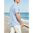 thumbnail image 6 of Cotton Linen Shirts for Men Short Sleeve Casual Holiday Beach Grandad Collar Henley Shirt Sky Blue, 6 of 8