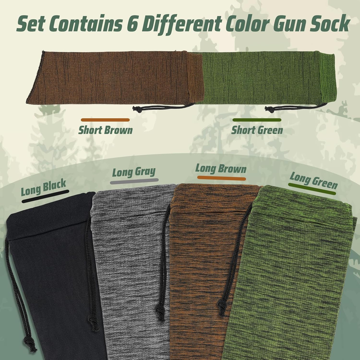 SONGAUN6 Pcs Gun Socks, 55 x 5.9in and 14 x 5.9in Knit Gun Socks for Rifles/Shotguns, Silicone Treated Gun Cover Protection Gun Sleeve with Drawstring Closure for Hunting Shooting