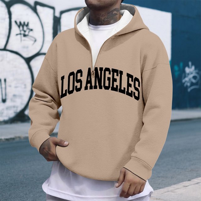 MHFRRA Sudadera con Capucha y Cremallera de Un Cuarto con Estampado de Letras, Suave y Cómoda, para Uso Informal, Sudadera Deportiva Ligera Caqui