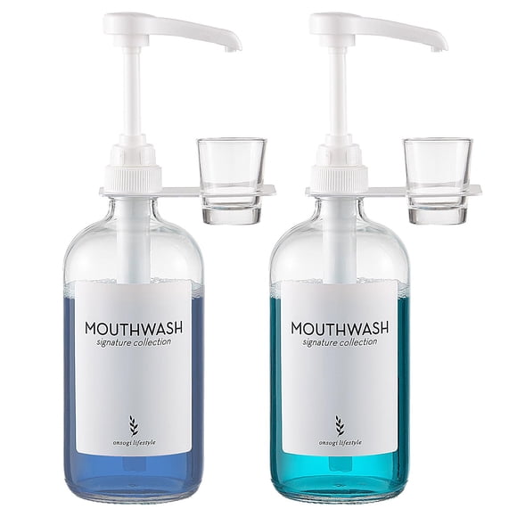Dispensadores de enjuague bucal Onsogi Glass de 500 ml con portavasos, paquete de 2