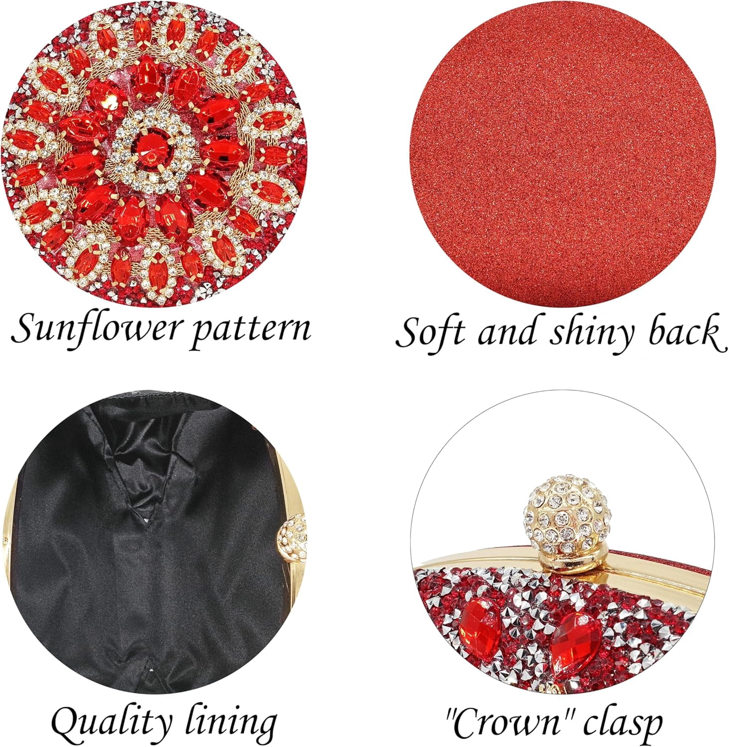 Kwuty Rhinestone Clutch Purses for Women Evening Wedding Formal - Round Pearl Clasp Handbag - Crystal Diamond Bag