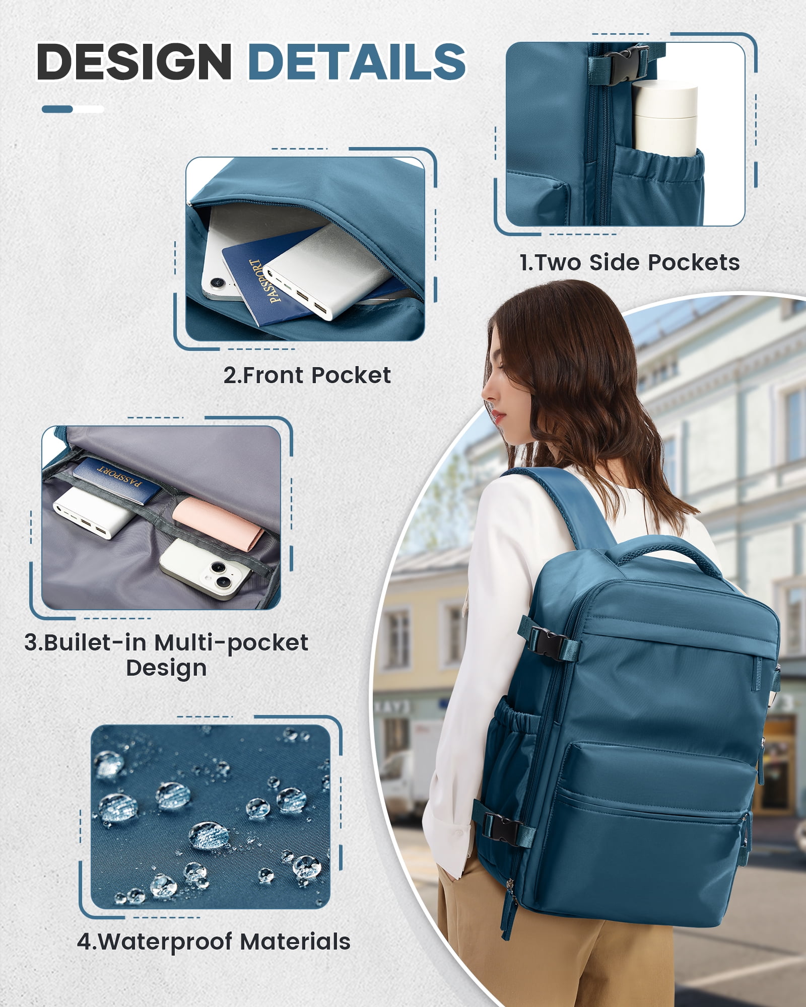 Large Vacuum Travel Backpack with Pump for Women,Airback Personal Item Carry on Backpacks Flight Approved 18x14x8 inches for Men,Laptop Waterproof Work Compression bags Casual Daypack,Peacock Blue