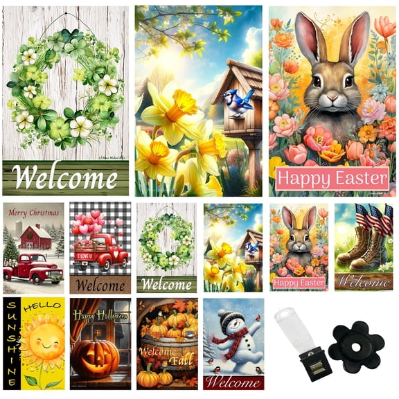 Country Charm Garden Flags (Set of 10) Double Sided 12 x 18 inch Seasonal Flags Outdoor with Anti-Wind Clip Stopper