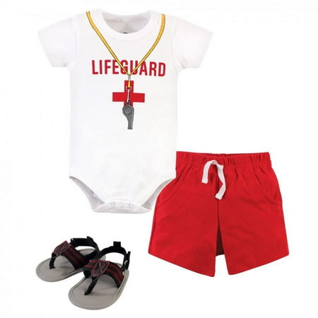 UPC: 0660168703269 | Little Treasure Baby Boy Cotton Bodysuit  Pant and Shoe 3pc Set  Lifeguard  0-3 Months