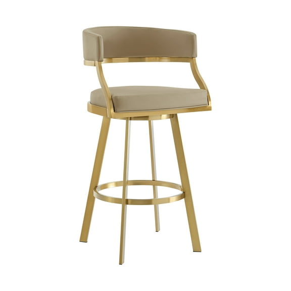 Saturn 26" Swivel Counter Stool with Gold Brushed Stainless Steel and Light Sand Faux Leather