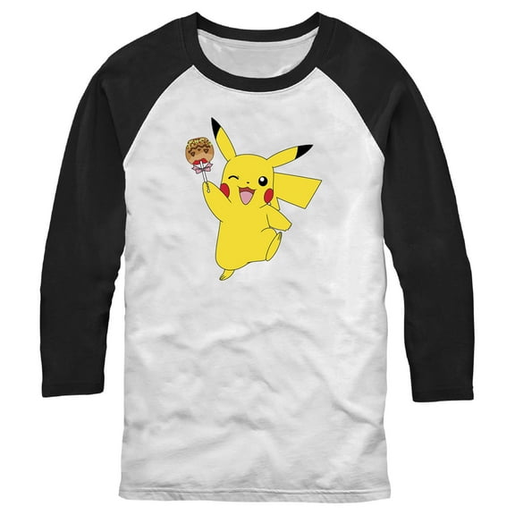 Men's Pokemon Halloween Pikachu Jack-O'-Lantern Caramel Apple  Baseball Graphic Tee White/Black 2X Large