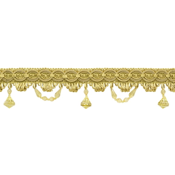 3" (7.5cm) Beautiful Beaded Fringe Trim with Fancy Gimp Header # BF300,, Antique Gold #C4 (Dark Yellow Gold) Sold By The Yard (36"/3 ft/0.9m)