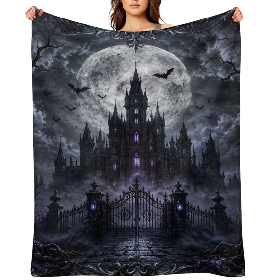 RKSupls Eerie Moonlit Haunted Castle Gothic Soft Flannel Throw Blanket, Lightweight Fuzzy Warm Cozy Blanket for Couch Bed Home Travel Decor