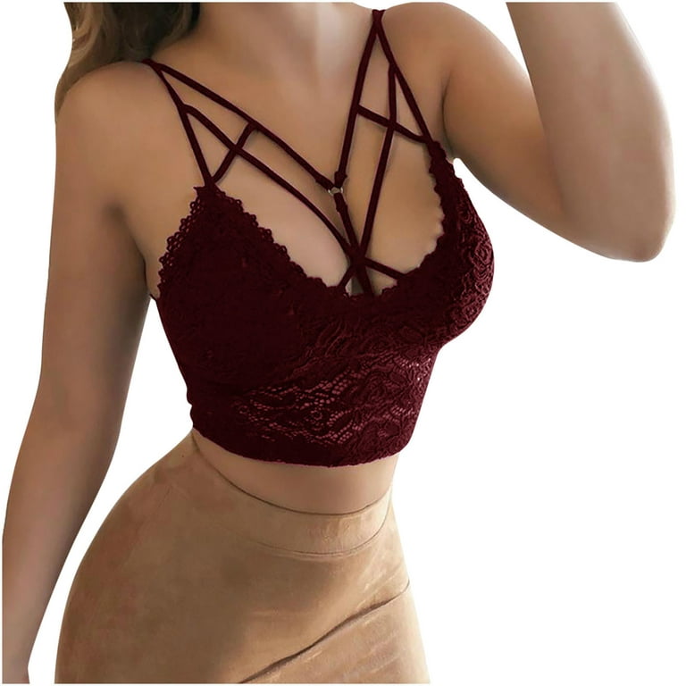 Brilliant Sexy Temptation Mesh Nightdress Women's Lace Perspective Sling  Back Bra Underwear Vest(Wine,S) clearance clothes under $5.00 