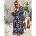 thumbnail image 3 of OUSIMEN Women's Casual Long Sleeve V Neck Loose Floral Dress Long Dresses Swing Dress for Women, 3 of 5