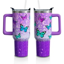 40oz Butterfly Tumbler with Handle & Straw Lid - Sparkling Glitter Stainless Steel, Double Wall Vacuum Insulated Cup - Perfect Gift for Women, Girls, Butterfly Lovers