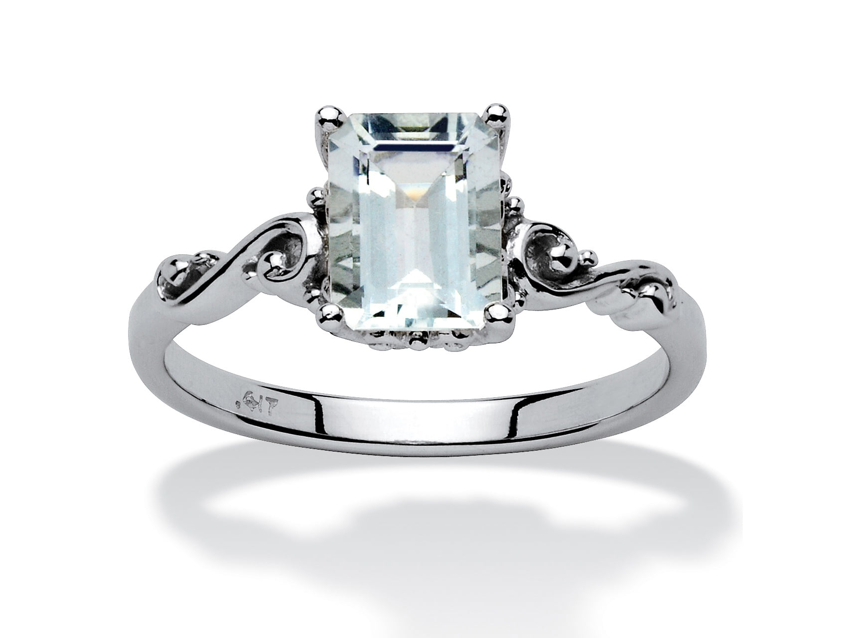 1.40 TCW Emerald-Cut Aquamarine Ring in 10k White Gold by PalmBeach Jewelry