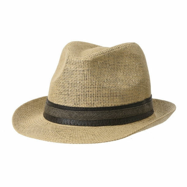 Withmoons WITHMOONS Fedora Hat Summer Cool Paper Straw Trilby Faux Leather Banded For Men
