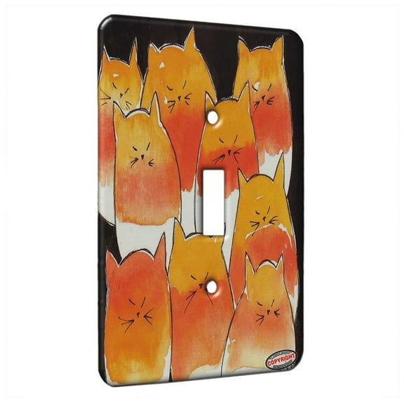 KuzmarK™ Single Gang Toggle Switch Wall Plate - Candy Corn Kitties on Black Abstract Cat Art by Denise Every