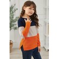 thumbnail image 2 of POGLIP Women's Orange Colorblock Kids Long Sleeve Top, 2 of 6