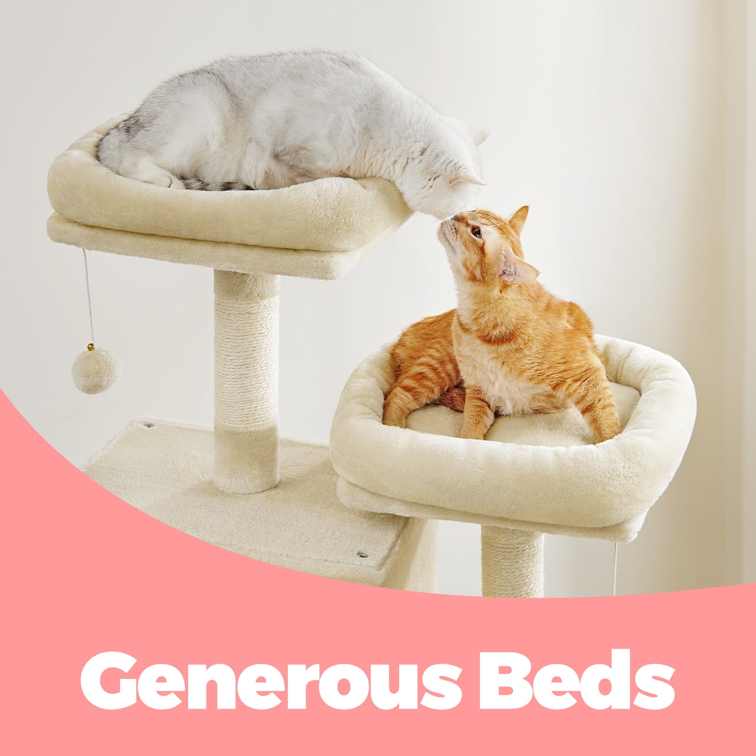 LEDREM 81.1-Inch Cat Tree Tower with 13 Scratching Posts & Hammock - Multi-Level Cat Condo with 2 Perches & Caves for Large Cats, Beige
