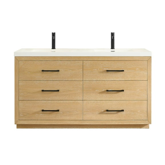 Altair-13 60" Double Bathroom Vanity in White Oak with White Artificial Drop-in Sink