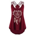 thumbnail image 1 of Grianlook Women Tank Top Sleeveless T Shirts Backless Baggy Vest Scoop Neck Ladies Fashion Strappy Hawaiian Dreamcatcher Print Wine Red XXL, 1 of 6