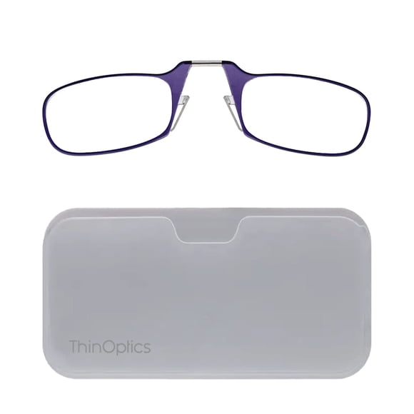Funda con forma de cápsula ThinOptics para anteojos correctivos, marco morado
