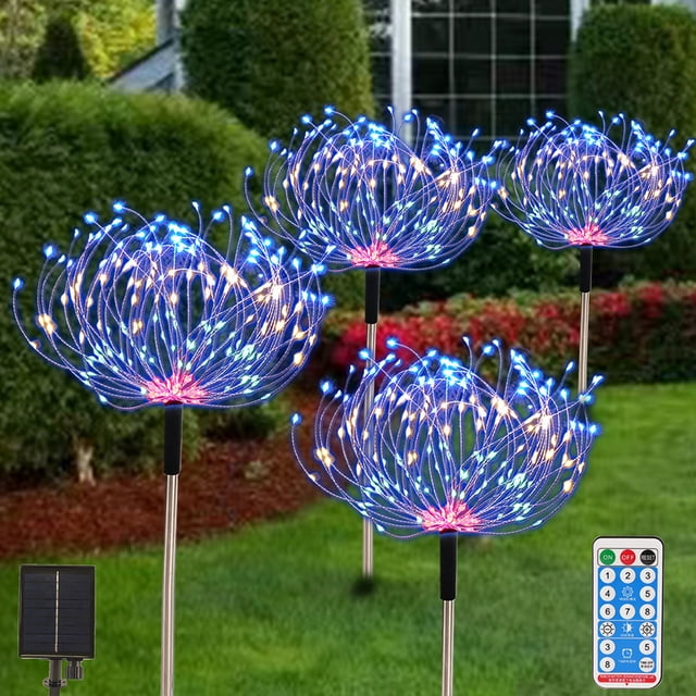 Luces de fuegos artificiales, luces solares para jardín con alambre de cobre flexible, formas personalizables para decoración de exteriores, luces de paisaje con estacas, iluminación continua,